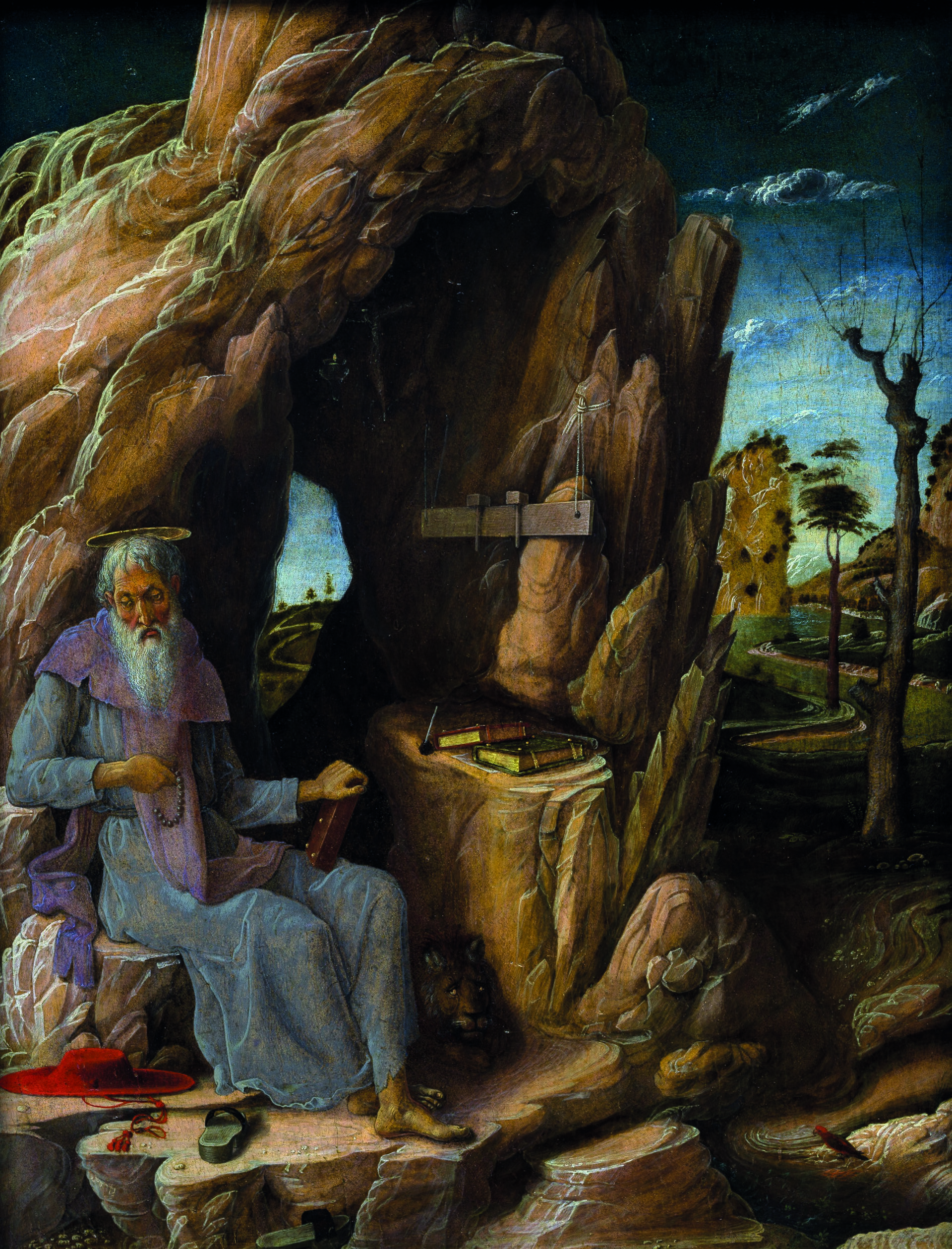 Imagem de referência de São Jerônimo penitente no deserto, descrito nos dados abertos como pintura de Andrea Mantegna