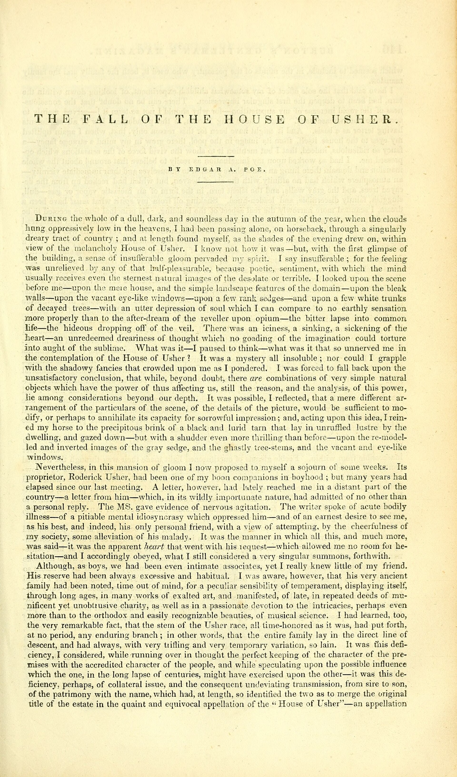 Imagem de referência de A Queda da Casa de Usher, descrito nos dados abertos como história por Edgar Allan Poe