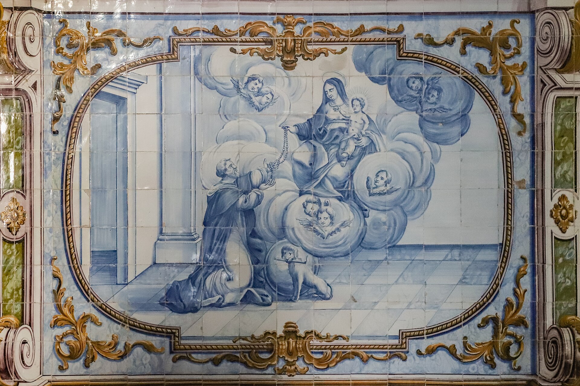 Imagem de referência de Nossa Senhora dá o Rosário a São Domingos, descrito nos dados abertos como painel de azulejos na Igreja de Nossa Senhora do Rosário, Salvador