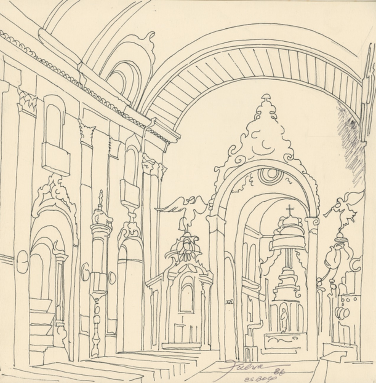 Imagem de referência de Interior da Catedral N. Senhora da Conceição, descrito nos dados abertos como desenho de Fúlvia Gonçalves (FG 44)