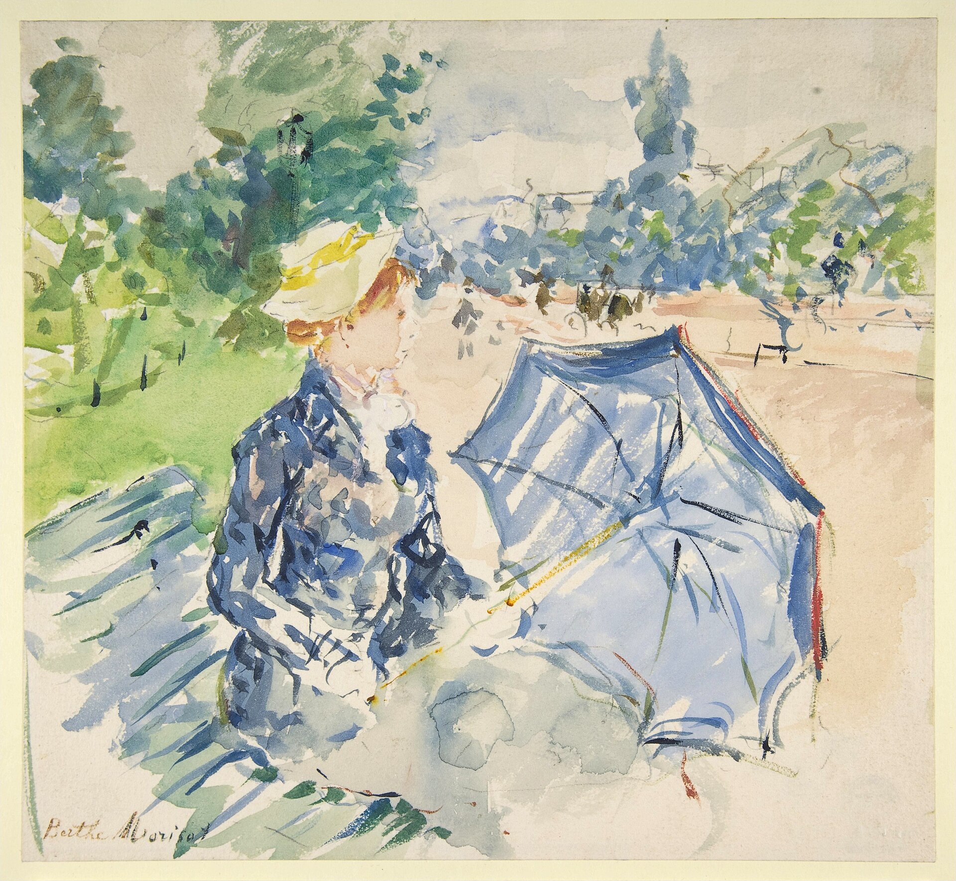 Imagem de referência de Mulher sentada num banco, descrito nos dados abertos como pintura de Claude Monet
