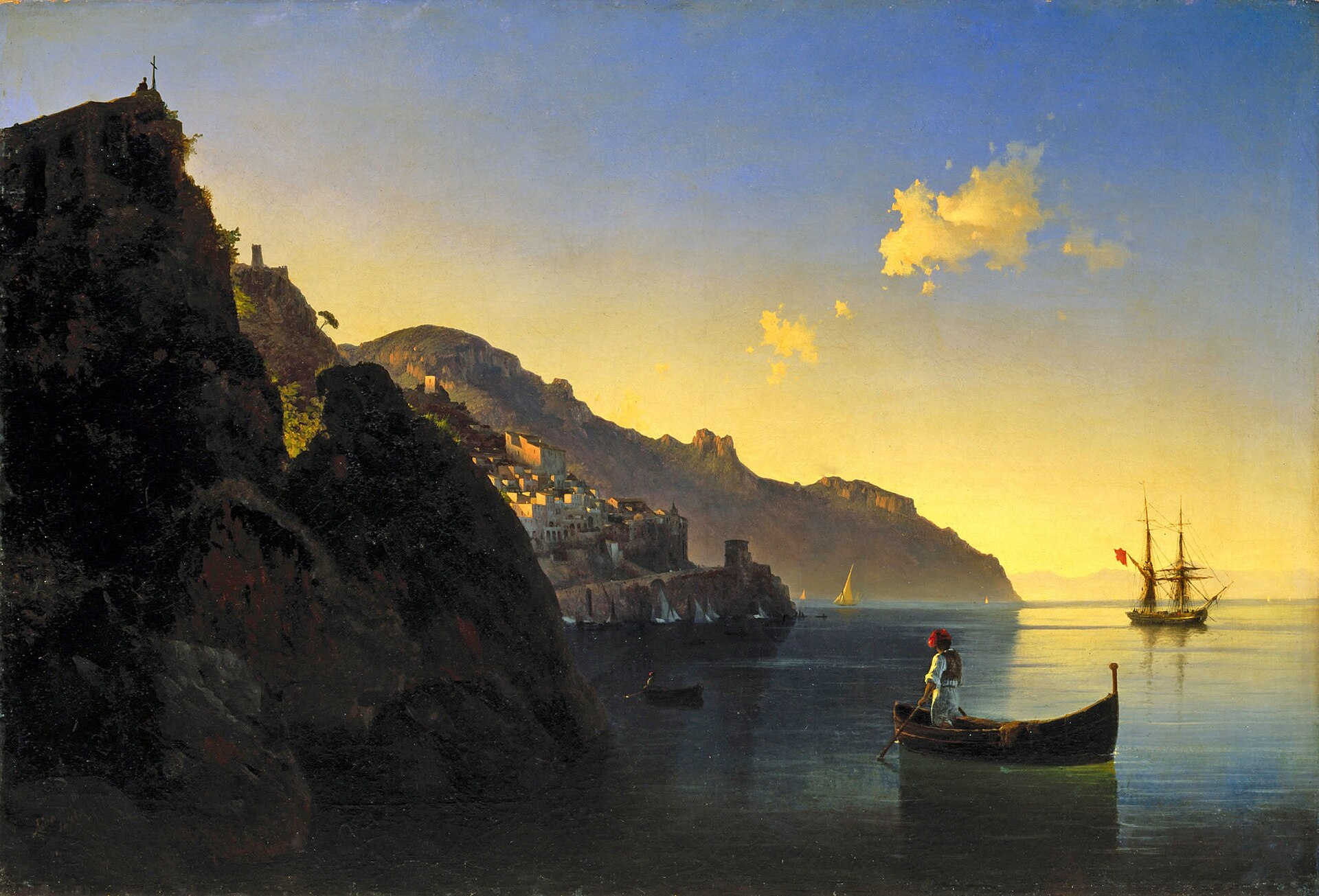Imagem de referência de Costa de Amalfi., descrito nos dados abertos como pintura de Ivan Konstantinovich Aivazovskii