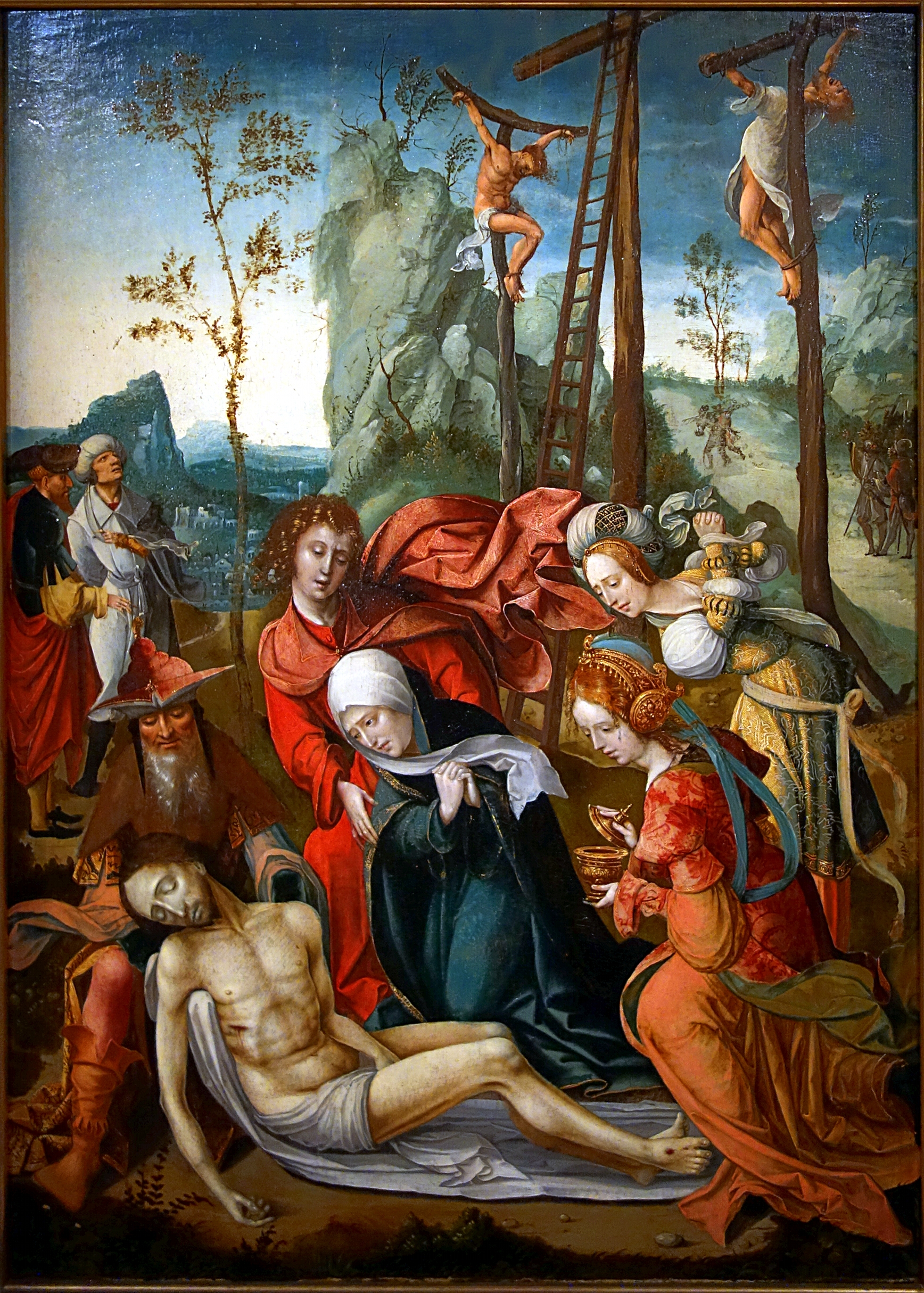 Imagem de referência de A lamentação sobre o Cristo morto, descrito nos dados abertos como pintura de Master of the von Groote Adoration