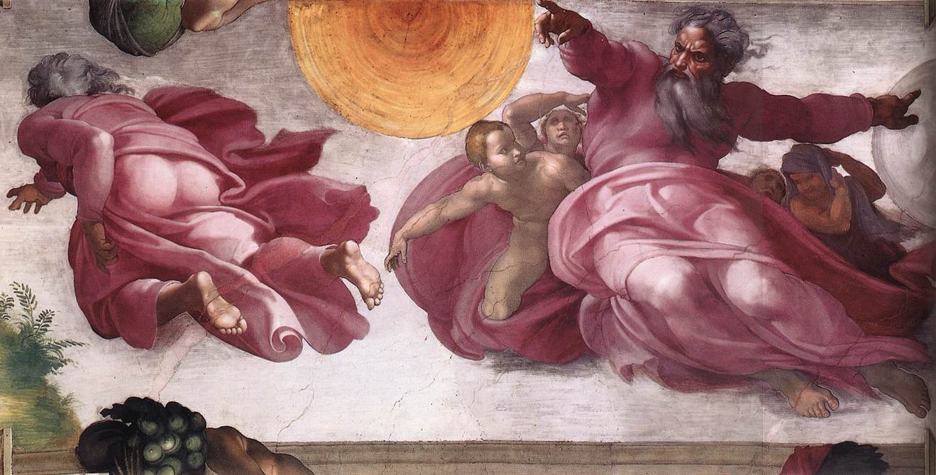 Imagem de referência de Criação do Sol, Lua e Plantas, descrito nos dados abertos como pintura de Michelangelo