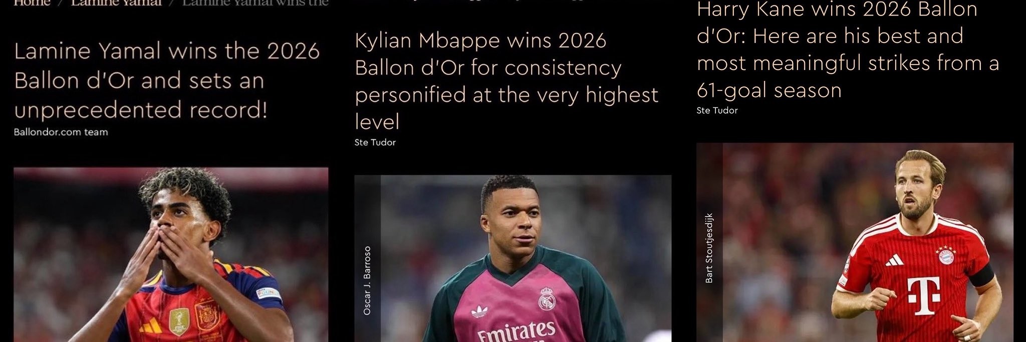 France Football comete gafe e divulga Yamal, Mbappé e Kane como vencedores da Bola de Ouro