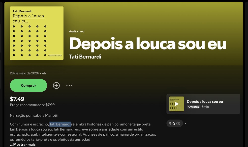 Audiobook Spotify: Depois a louca sou eu — Foto: Reprodução/Spotify