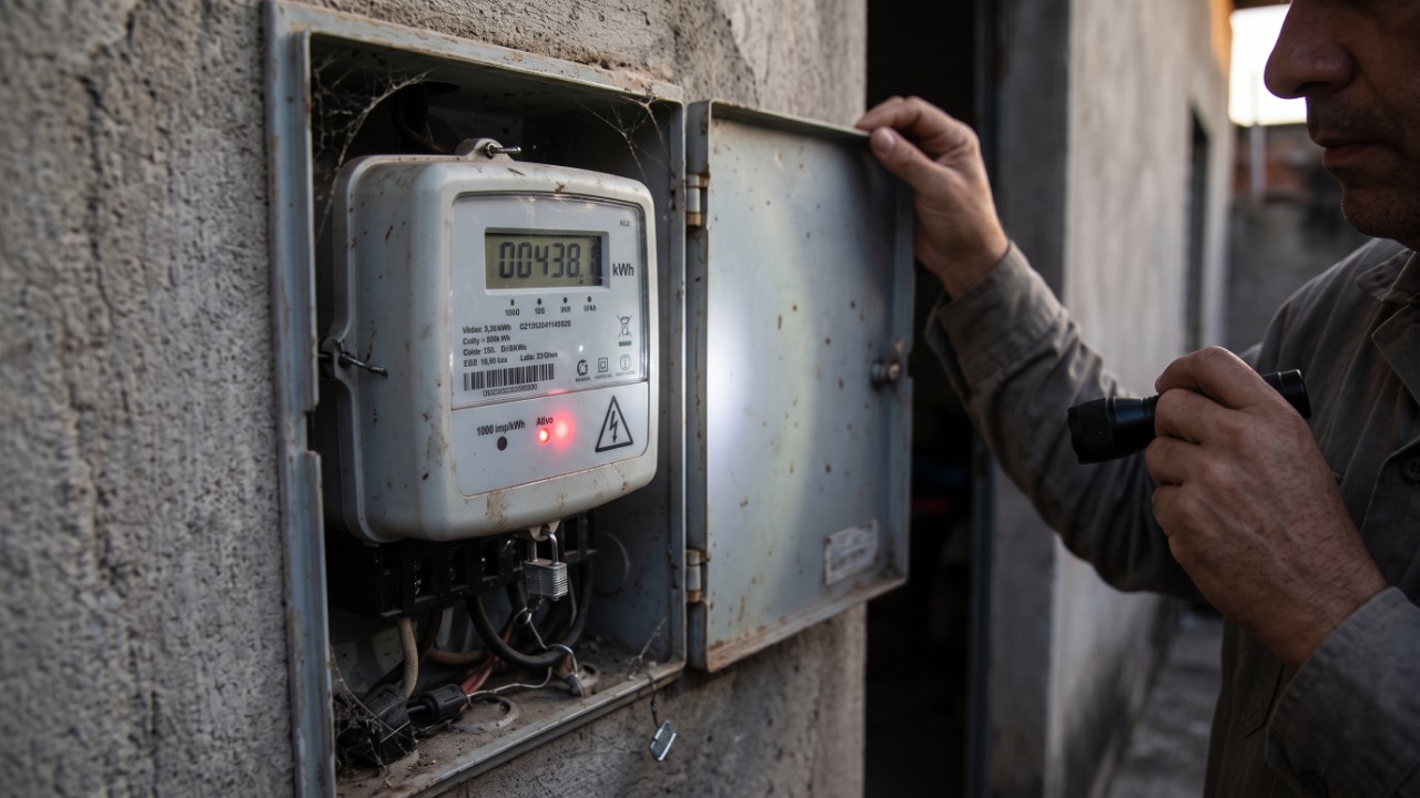 O que significa a luz vermelha piscando no relógio de luz? Cada piscada corresponde a uma fração de kWh consumido, conforme o modelo do medidor, e se ela continua piscando com todos os disjuntores desligados pode haver fuga de energia na instalação